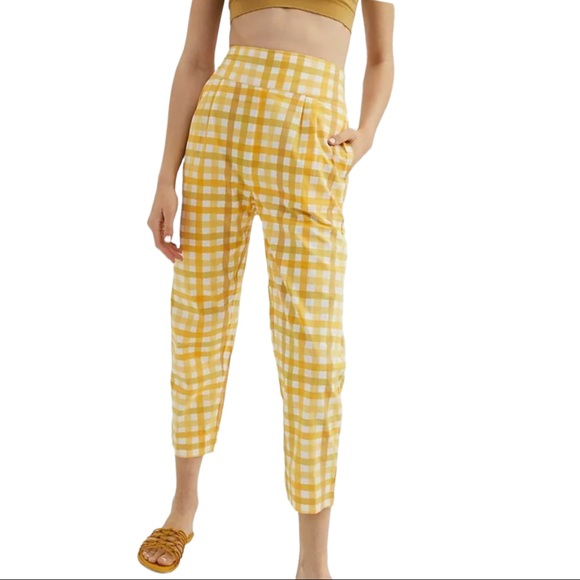 S/W/F x Anthropologie Jolie Gingham Med 8/10 Yellow Tapered Check Cropped Pants - Picture 6 of 9